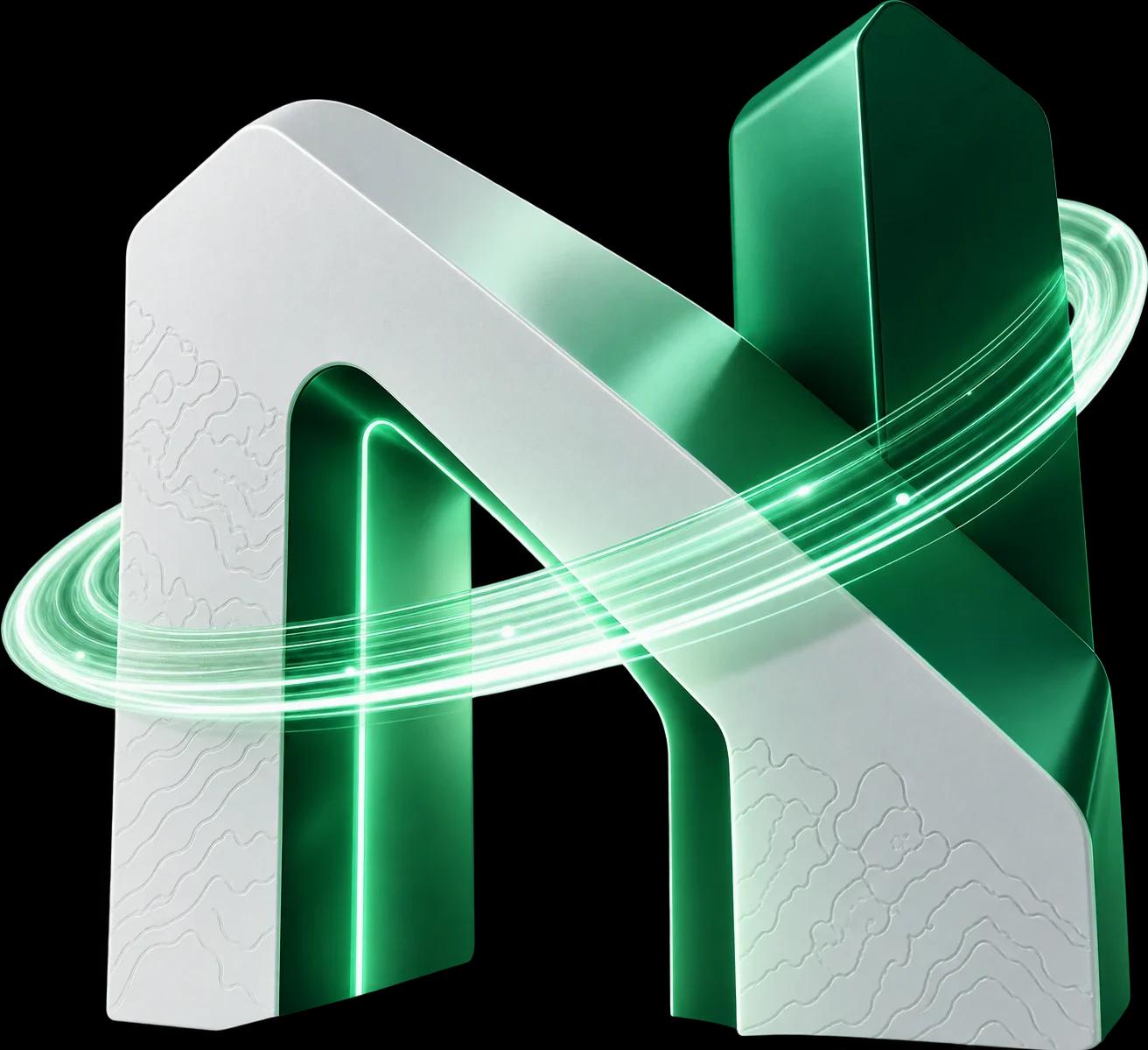 Logo NusaGate: huruf N putih dan hijau dengan cincin cahaya